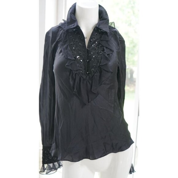 CACHE SIZE 4 BLACK SILK TOP W/BEADS - Picture 2 of 6